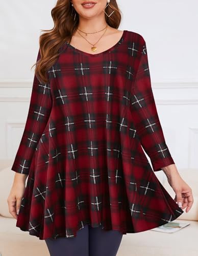 Image of LARACE Tunics 3 /4 Sleeve Plus Size Tops for Women V Neck Loose Fit Flowy Clothing for Leggings
