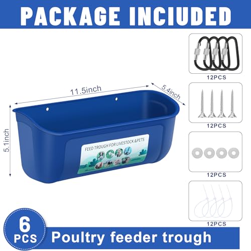 Dualshine Chicken Feeders and Chicken Waterers and Goat Supplies,Pig Feeder Horse Trough and Goat Feeder,Poultry Feeder and Water Troughs for Livestock with Hanging Chicken Feeder(6 Pack Blue)