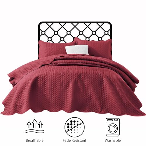 IR Imperial Rooms Twin Quilt Bedding Set Size (68” x 86”) + 1 Pillow Shams (20” x 26” + 2”) - 2 Pcs All Season Lightweight Reversible Microfiber Coverlet Embossed Quilt Bedspread (Burgundy)