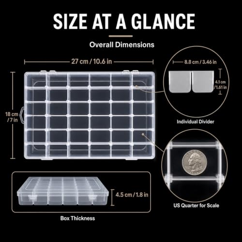 Image of Guyuyii 4 Pack 36-Grid Plastic Clear Organizer Box with Adjustable Dividers