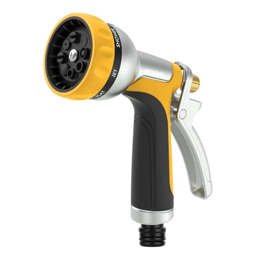 RESTMO Vollmetall Gartenbrause & Gartenspritze, Robust Handbrause Garten für ganzjährigen Outdoor-Gebrauch mit Arretierung & 7 Sprühbildern, für Rasen, Pflanzen, Auto, Terrasse