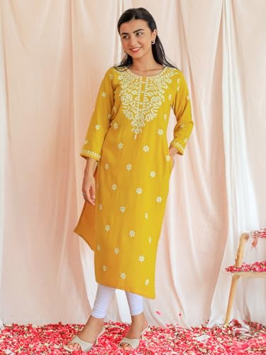 Image of Libas Womens Embroidered Viscose Straight Kurta for Women | Ethnic wear | Bridal Suit | Wedding Dress | Occasion wear