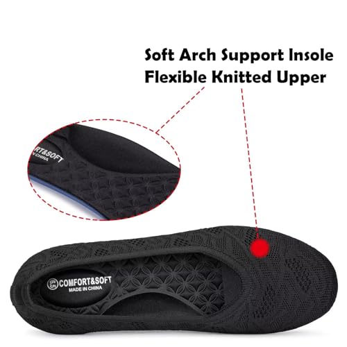 Image of Frank Mully Women's Ballet Flat Shoes Knit Dress Shoes Round Toe Slip On Ballerina Flats for Woman Low Wedge Comfort Soft