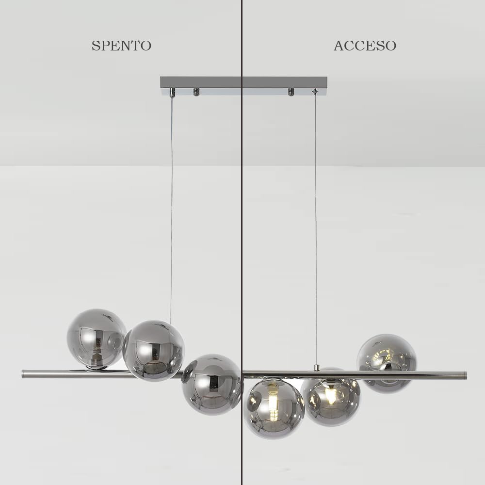 Silamp Lampadario a sospensione 6 sfere in vetro fume V721-SILVER