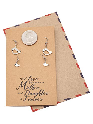 Quan Jewelry Handmade Mother Daughter Earrings, Cute Birds Earrings, Set of 2 Earrings, Gifts for Mom and Daughter, Bird Jewelry Gift with Inspirational Quote Card4