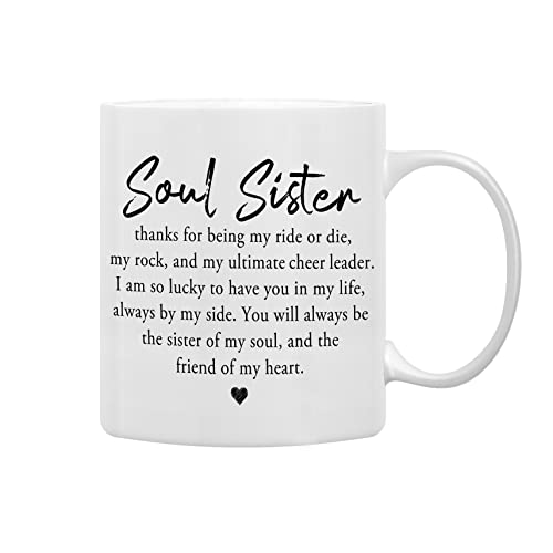 QASHWEY Soul Sister Definition Coffee Mugs Mug, Best Friend Bestie BFF Soul Sister Gifts for Women Girls,Inspirational Friendship Gift Double Side Printed Ceramic Mug Cup 11 Ounce by QASHWEY - Used condition - US$10.29