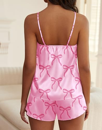 Image of Ekouaer Satin Pajama Sets for Women 2 Piece Silky Cami Pj Set Soft Nightwear Lingerie Sleepwear Set