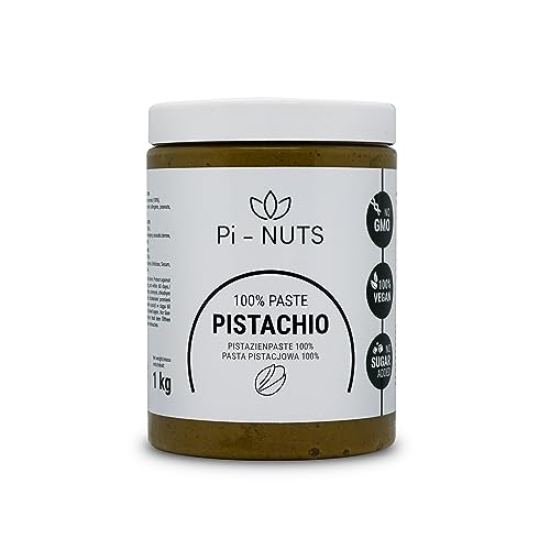 Pi-nuts Pistazienpaste 100% - ohne Zusatzstoffe, Konservierungsmittel - ‎Pistazienmus aus geschälten Pistazienkernen - Zum Backen und Desserts - 1 kg