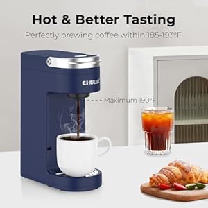 CHULUX Slim Single Serve Coffee Maker for K Cup Pods One Cup Coffee Maker Fits 73 Travel Mugs Coffee Machine with 6 to 12oz Brew Sizes Navy Blue