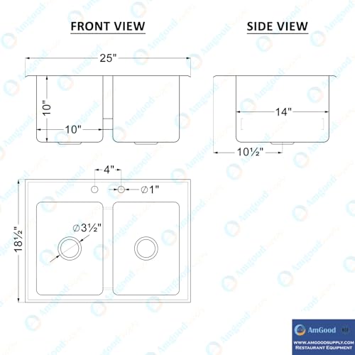Image of Stainless Steel 2 Compartment Drop-In Sink Bowl 10 in. x 14 in. x 10 in. With Faucet