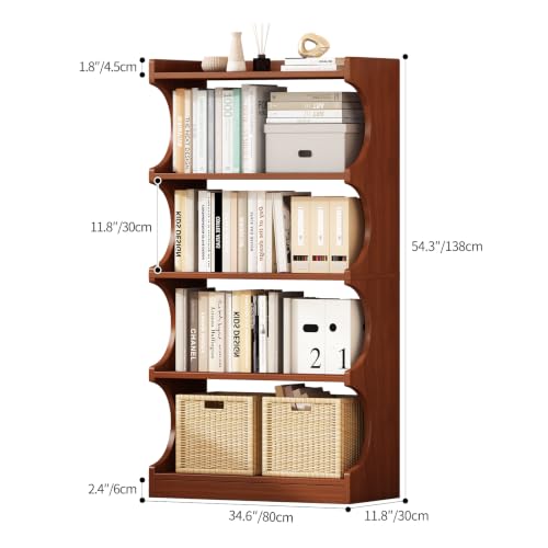 Arched Bookshelf 4-Tier, Walnut Bookcase Open Display Shelf for Living Room - Image 2