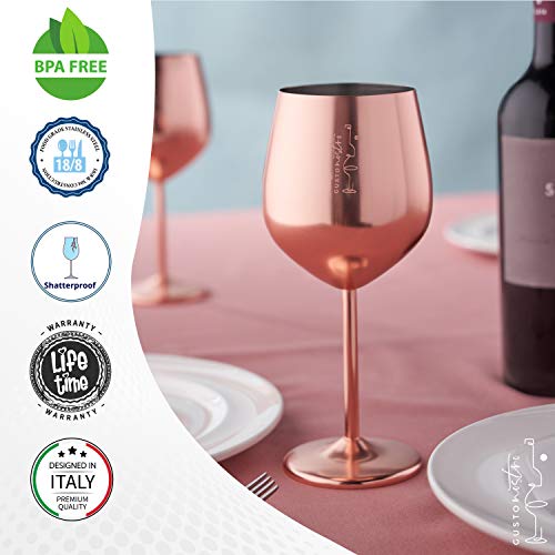 Gusto Nostro Stainless Steel Wine Glass - 18 Oz - Unbreakable Rose Gold Wine Glasses For Travel, Camping And Pool - Fancy, Unique And Cool Portable Metal Wine Glass For Outdoor, Picnics (Set Of 2) #TOP1
