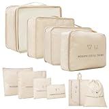 Lot de 10 cubes de compression : notre ensemble de rangement de voyage comprend : grand (pour pantalons ou vestes), moyens (pour shorts ou t-shirts), petit sac de rangement (pour clés ou écouteurs), sac à sous-vêtements, sac à chaussettes, sac à cordon de serrage, sac à chaussures, organisateur de maquillage et 2 sacs de toilette de voyage de différentes tailles (pour brosses à dents ou shampooing).