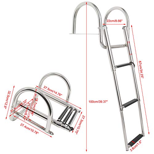 image for Amarine Made Boat Ladder Stainless Steel in-Board 3 Steps Telescoping 