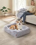 Feandrea Dog Bed, Dog Sofa Bed, 91 x 68 x 18 cm, with Soft Padding, Raised Edges, Removable and Machine Washable Cover, Non-Slip, Grey Ombré PGW272G01