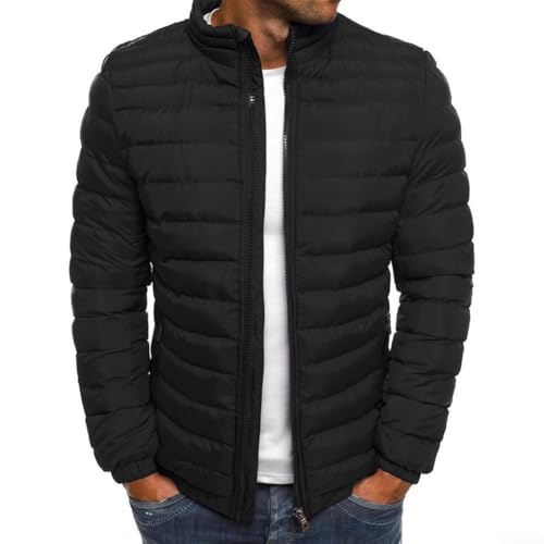 Bulevisiter Chaqueta acolchada cálida de invierno para hombre, con cuello alto, cremallera, color sólido, portátil, acolchada, resistente al agua (M, negro)