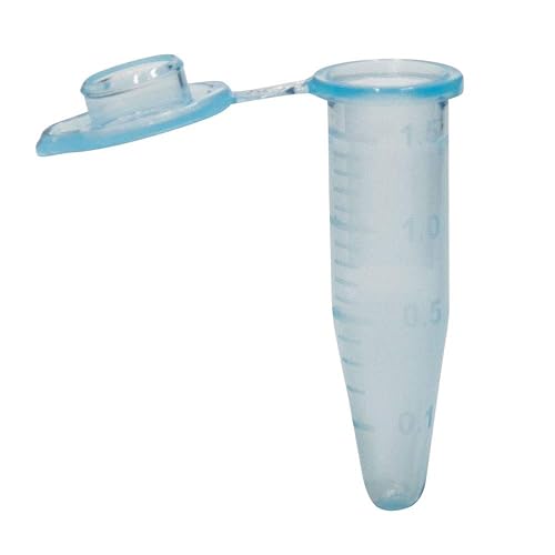 Tubos de microcentrífuga de 1.5/0.1 fl oz, azul, tapa ancha, polipropileno, caja de 500 tubos/unidad