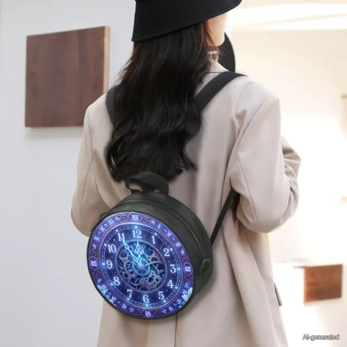 Image of Women Novelty Round Clock Shape Zippered Clock Purses for Women Tote Handbag Shoulder Bag, Gift for Mom Girlfriend