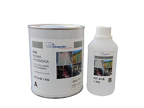 RESINA PER PAVIMENTI EPOSSIDICA BICOMPONENTE LUCIDA AUTOLIVELLANTE 1 Kg 6/8 Mq 1 Kg COLORI RAL (BIANCO RAL 9003)