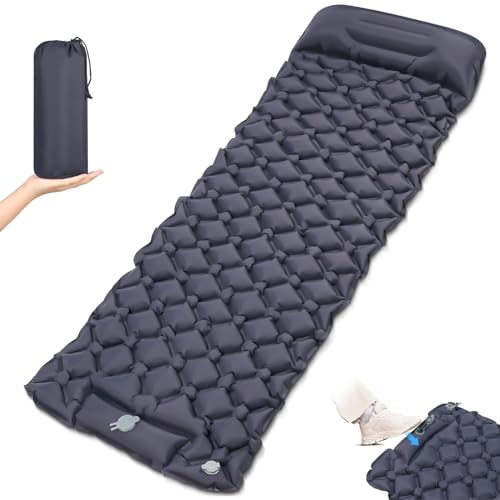 182 x 62 cm Colchão Inflável Solteiro Confortável e Portátil, Colchonete Camping de Ar Inflável Tipo Push, Colchonete Camping com Travesseiro Inflavel, Cama de Ar para Casa