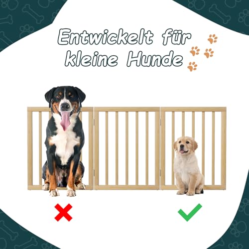 Semiocthome Freistehendes Hundegitter aus Bambus für Türen, 3-teilige Indoor-Welpentore für das Haus mit 2 Metallständern, 61 cm (H), zusammenklappbares Haustiergitter für Treppen, erweiterbar bis zu