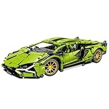 SIzlaho ランボルギーニ ビルディングブロックキット スキルと交換可能 リモコンセット付き 教育玩具、レゴ リモートコントロール レーシング ビルディングブロック組み立てモデル (【静止画版＋リモコン点灯】,ランボルギーニ・グリーンブル)
