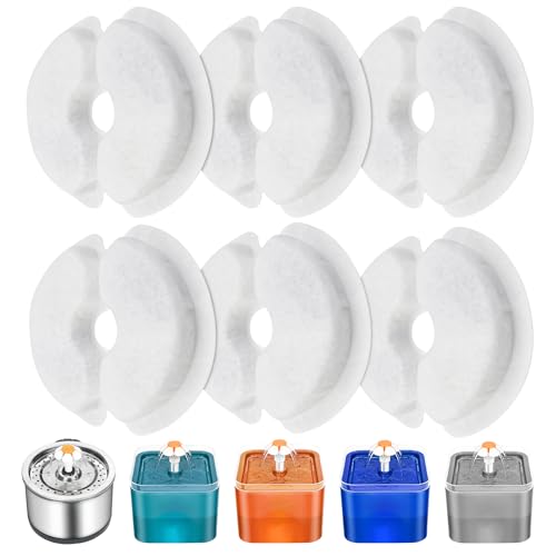 Eckerdromk Filtro de Fuente de Agua, 6 Piezas Fuentes para Gatos Filtros de Repuesto para Fuente Agua de Gato 2L & 2.5L/67 oz&84 oz, Carbón Activado de Algodón & Resina con Ttriple Filtración