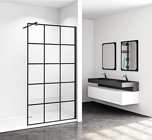 Acezanble Duschabtrennung 80x200cm Duschwand Walk In Dusche 8mm NANO Echtglas Schwarz Cover