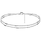 MIDEEO Ankle Bracelets for Women Silver Plated Dainty Layered Bar Chain Anklet Bracelets Adjustable