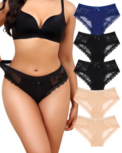 Image of LEVAO Women Sexy Underwear Lace Cheeky Seamless Bikini Briefs Panties 5Pack