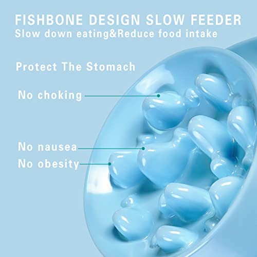 Raised Slow Feeder Cat Bowl, Fish Pool Design Elevated Slow Feeder Dog Bowls, Fun Interactive Bloat Stop Cat Slow Feeder Dry Food, Reduces Neck Burden Slow Down Eating Anti Vomiting Non-Slip No Spill #TOP2