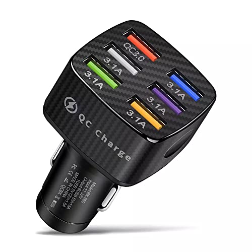 Chargeur de Voiture USB 6 Ports Multi-Protection, lumière LED, Charge Rapide 3.0 Adaptateur Allume-Cigare USB Prise Chargeur Multi-Prise pour...