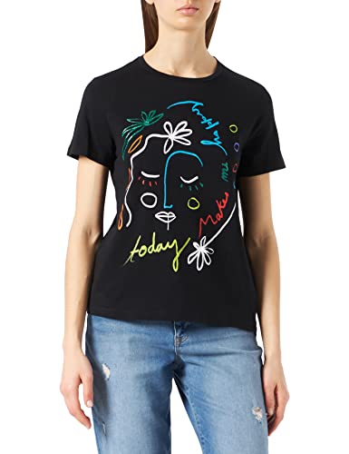 Desigual TS_Faces Camiseta, Negro, L para Mujer