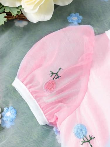 Image of Buy & Try Beautiful Embroidered Flower Dress for Baby Girls, Georgette Fabric, Puff Sleeve, Printed Outfit, Perfect Birthday Dress
