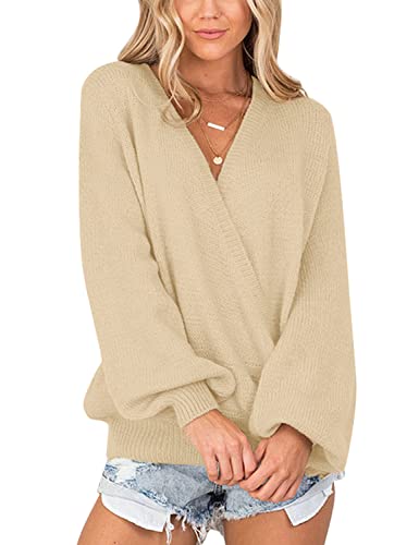 Image of LookbookStore Women's Knit Long Sleeve Faux Wrap Surplice V Neck Sweater Top