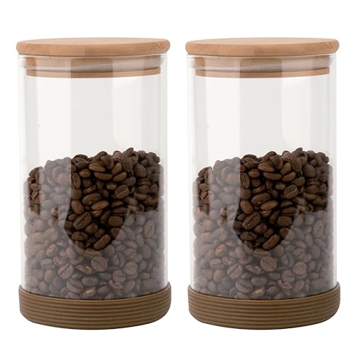 Image of Femora Borosilicate Glass Jars 1000ml Set of 2 | Wooden Airtight Lid | Silicon Base | BPA Free & Food Grade | Scratch Resistant | 1 Year Lid Warranty | For Cookies, Snacks, Spices | Transparent