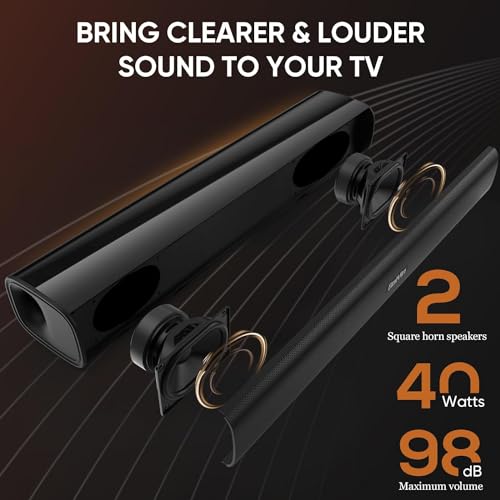 Saiyin Soundbar für TV Geräte, 40 Watt kleine Lautsprecher für Fernseher, Surround Sound System TV Soundbar Lautsprecher mit Bluetooth/Optical/AUX Anschluss für PC/Gaming/Projektoren, 17 Zoll – Bild 3