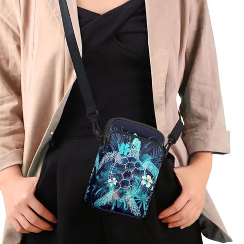 Image of Hawaiian Tribal Small Crossbody Bags for Women Cell Phone Bag Purse, Sea Turtle Zipper Sling Purses Shoulder Bag