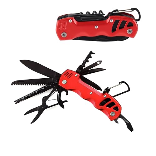 Multitool Taschenmesser, Taozoey 12 In 1 Taschenwerkzeug, Werkzeug Messer, Faltbare Multifunktionswerkzeug Mit Öffner, Messer, Schraubendreher, Feile, Säge, Zange und Tasche (Rot)