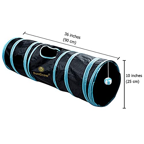 SunGrow Crinkle Cat Play Tunnel for Indoors, 36 x 10 Inches , Black and Blue Interactive Portable Kitty Collapsible Tube with Peep Hole and Crinkle Ball Toy, Polyester , 1 Pc per Pack - Image 8