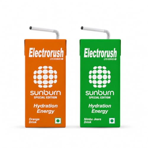 Image of Electrorush X Sunburn EXS - Electrolyte Rehydration Drink - 200ml Each - Orange and Nimbu Jeera (Pack of 2 Each)