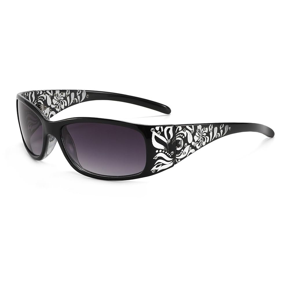 hermaner Rectangular Sunglasses Womens UV400 Protection Thick Flower Print Temples Gradient Lenses Luxury Ladies Sun Glasses Personality Sunnies Outdoor Street Party Travel