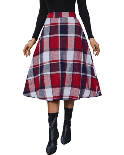 Plaid Skirts for Women High Waist Wool Skirts A-Line Tartan Midi Skirts4