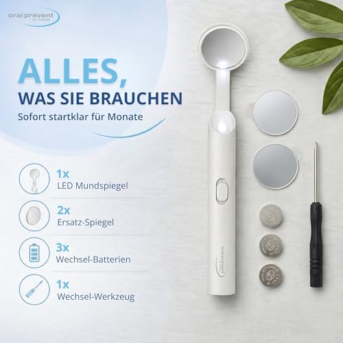 ORAL-PREVENT DR. THOMSEN Mundspiegel mit LED-Licht - Dentalspiegel für bessere Zahnpflege - Anti-Fog-Beschichtung - Klein