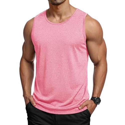 MAGCOMSEN Men's Tank Tops Quick Dry UPF 50+ Athletic Sleeveless Muscle Shirts Gym Workout Top Casual Beach Summer Small Pink
