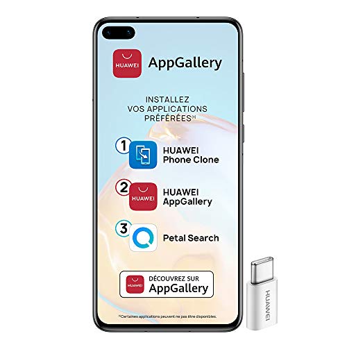 Huawei P40 Smartphone débloqué 5G (6,1 pouces - 8/128go - Double Nano SIM EMUI 10.1 & AppGallery) Noir + 52VA Adapter - Type C Plug [Version Française]
