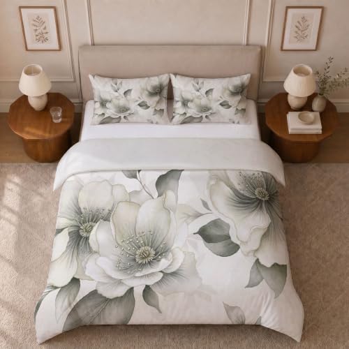 Parure de lit 220x240cm imprimé fleurs de magnolia gris chic - 4