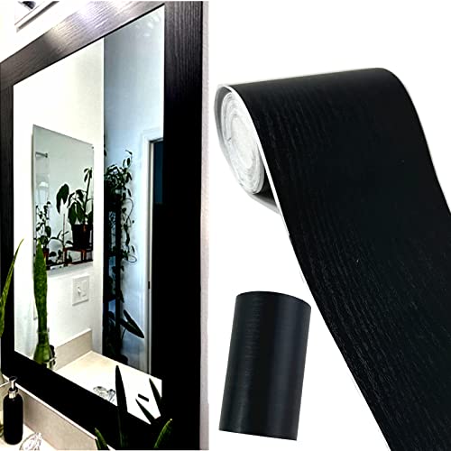 WDragon 10 Meters Black Wallpaper Border Black Wood Grain Border Peel and Stick Borders for Wall Backsplash Kitchen Bathroom Mirror Frame