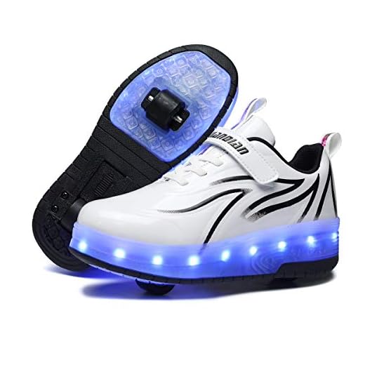 BFOEL Kids Roller Skates USB Chargable LED Light Up Shoes 2 Wheel Skate Sneaker Best Gift for Boys Girls Birthday Thanksgiving Christmas Day White/Black