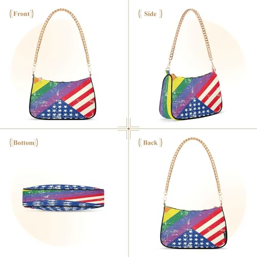 Image of Shoulder Bags for Women American US Flag Independence Day Patriotic Hobo Tote Handbag Small Clutch Purse with Zipper Closure